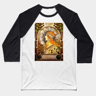 La Plume Zodiac Calendar Alphonse Mucha Art Nouveau Vintage Baseball T-Shirt